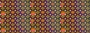 Kahverengi ve mor renklerde. 3D çiçekler, eskiz. Raster illüstrasyonu.