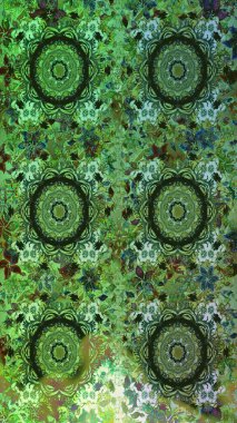 Kusursuz soyut bir arkaplan. Raster illüstrasyonu. Oriental raster klasik yeşil, gri ve altın desenli.