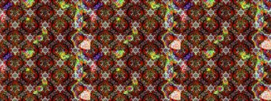 Renkli desenli eskiz deseni, kahverengi ve kırmızı çiçekler ve dekoratif elementler. Eski usul. Raster illüstrasyonu. Kumaş, tekstil, duvar kağıdı baskısı için. Taslak arkaplan.