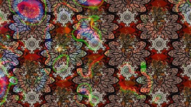 Kahverengi ve siyah renkli çiçekler. Raster illüstrasyonu. El çizimi çiçekli soyut çizim deseni.