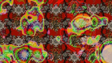 Raster illüstrasyonu. Kırmızı ve kahverengi renkli güzel tekstil. Suluboya çiçekli çiçek deseni.