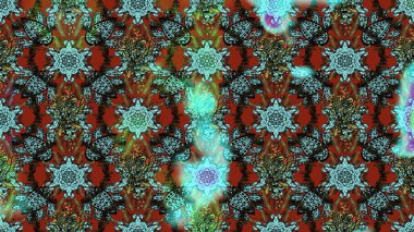 Raster deseni. Bahar çiçekleri dallı desen, mavi ve kahverengi renkler çiçekli siluet.