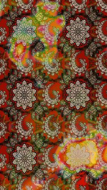 Raster illüstrasyonundaki çiçek desenli çizim. Kahverengi ve bej renklerde. Güzel kumaş deseni. Raster illüstrasyonu.