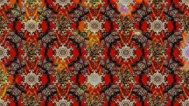 Yaz çiçekleri teması. El çizimi, soyut ve süslü elementler. Suluboya resim taklit Raster çizimi. Klasik çiçekler. Kahverengi ve kırmızı renkler.