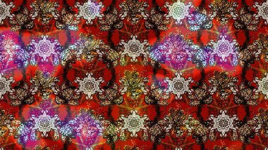 Raster Yumuşak kumaş deseni. Klasik taslak çizimi. Raster çiçek izi. Çiçek kahverengi ve kırmızı çizim deseni.