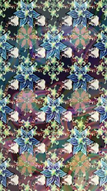 Tarafsız ve mavi renkte çiçekler. Raster illüstrasyonunda çiçek deseni çizimi.