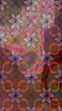 Kahverengi ve nötr renklerde parlak çiçekli halı deseni.