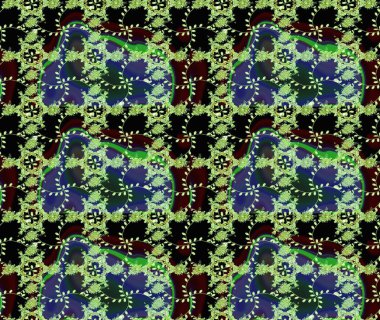 Elle çizilmiş çiçek desenli Raster çizimi. Çocuksu tasarım. Tekstil, kumaş, ambalaj, hatıra defteri için hoş bir çiçek arkaplanı. Yeşil arkaplanda.