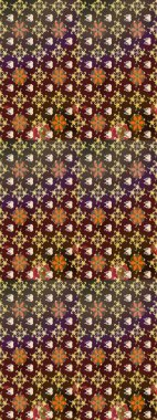 Kahverengi ve mor renkli bitkilerden oluşan parlak çiçekli çizim deseni.