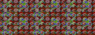 Düz Çiçek Elementleri Tasarımı. Renkli Bahar Teması eskiz kalıbı. Raster illüstrasyonundaki çiçek desenli çizim. Yeşil ve kahverengi renkte çiçekler.