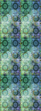 Çizgi sanatı tasarım şablonu için kusursuz sınır. Davetiyeler, kartlar, web sayfası için Raster illüstrasyon. Doğu tarzı element. Altın desenli çiçek dekoru. Mavi ve yeşil renklerde altın element.