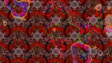 Düz Çiçek Elementleri Tasarım Raster illüstrasyonu. Renkli Bahar Teması eskiz kalıbı. Çiçek desenli eskiz. Kahverengi ve kırmızı renkte çiçekler.