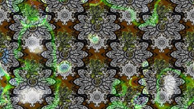 Raster illüstrasyonu. Gri ve yeşil renklerde bahar çiçekleri. Çiçek ve yapraklı karalama şeklinde Raster çiçek deseni.