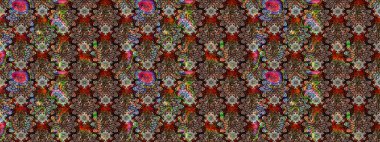 Kahverengi ve siyah renkli çiçekler. Raster illüstrasyonu. El çizimi çiçekli soyut çizim deseni.