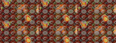 Kahverengi ve gri renklerde. Çiçek duvar kağıdı. Raster illüstrasyonu. Renkli süs kenarı. Hint süsü. Çizim deseni.