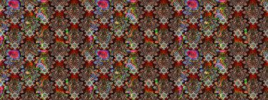 Kahverengi ve siyah renkli çiçekler. Raster illüstrasyonu. El çizimi çiçekli soyut çizim deseni.