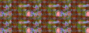 Raster illüstrasyonundaki çiçek desenli çizim. Kahverengi ve yeşil renkte çiçekler.