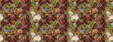 Suluboya elle çizilmiş çiçek desenli eskiz deseni. Parlak renkli fantezi çiçekleri, yapraklar, kahverengi ve yeşil renkli tomurcuklar kahverengi ve yeşil.