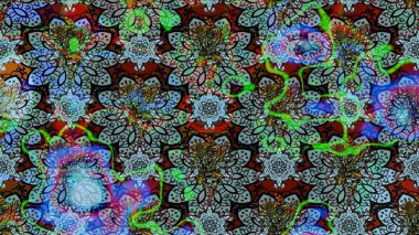 Raster illüstrasyonundaki çiçek desenli çizim. Düz Çiçek Elementleri Tasarımı. Mavi ve yeşil renkli çiçekler. Renkli Bahar Teması çizim şablonu.