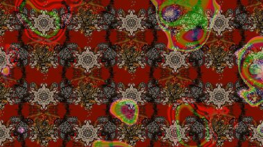 Düz Çiçek Elementleri Tasarımı. Kahverengi ve kırmızı renkte çiçekler. Sketch Colour Spring Theme eskiz kalıbı. Sevimli çiçek raster deseni.