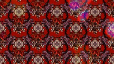 Yapraklı çiçekler ve kahverengi ve kırmızı renklerde papatya çiçekleri. Raster - stok. Taslak arkaplan deseni.