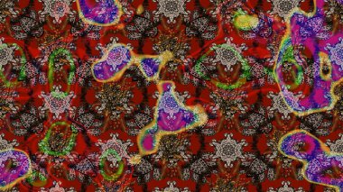 Düz Çiçek Elementleri Tasarımı. Renkli Bahar Teması eskiz kalıbı. Raster illüstrasyonundaki çiçek desenli çizim. Kahverengi ve kırmızı renkte çiçekler.