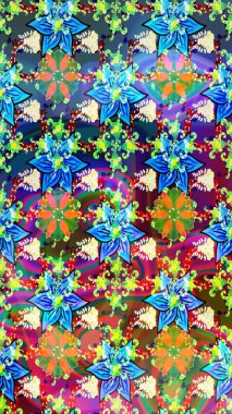 Eskiz arkaplan modeli. Raster hisseleri. Çiçekler mavi ve yeşile. Suluboya, elle çizilmiş.