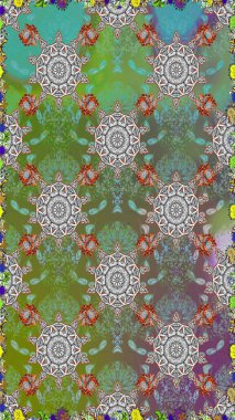 Renkli Bahar Temalı Kusursuz Arkaplan. Düz Çiçek Elementleri Tasarımı. Yeşil ve gri renkli çiçekler. Çiçeksiz desenli arka plan, yaz çiçekleri..