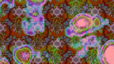 Raster illüstrasyonu. Kahverengi ve yeşil renklerde. Çiçek. Taslak dekoratif arka plan, çiçek mandala.