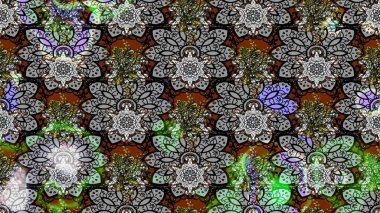 Gri ve kahverengi renkte zarif çiçekli suluboya. Renkli Bahar Teması eskiz kalıbı. Raster illüstrasyonu. Düz Çiçek Elementleri Tasarımı.