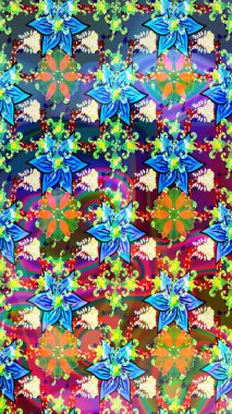 Eskiz arkaplan modeli. Raster hisseleri. Çiçekler mavi ve yeşile. Suluboya, elle çizilmiş.