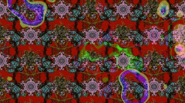 Kibar, bahar çiçekleri kırmızı ve kahverengi renklerde. Raster illüstrasyonu. Yaprak ve çiçeklerin suluboya resmi, kırmızı ve kahverengi renkler üzerine çizim deseni.