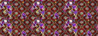 Suluboya elle çizilmiş çiçek desenli eskiz deseni. Parlak renkli fantezi çiçekleri, yapraklar, gri ve kırmızı renkli tomurcuklar, gri ve kırmızı.