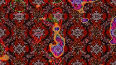 Düz Çiçek Elementleri Tasarımı. Renkli Bahar Teması eskiz kalıbı. Kahverengi ve kırmızı renkte çiçekler. Çiçekle çizim deseni.