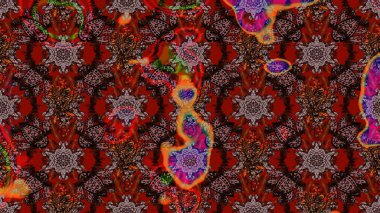 Düz Çiçek Elementleri Tasarımı. Renkli Bahar Teması eskiz kalıbı. Kahverengi ve kırmızı renkte çiçekler. Çiçekle çizim deseni.