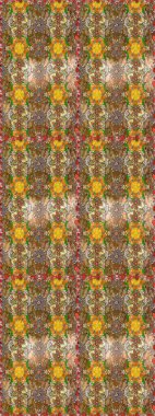 Çiçekli karalama şeklinde Raster çiçek deseni. Kahverengi ve bej renkli çiçekler. Yumuşak, bahar çiçekli arka plan.