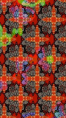 Renkli Bahar Teması eskiz kalıbı. Güzel kumaş deseni. Düz Çiçek Elementleri Tasarımı. Raster illüstrasyonu. Zentangle soyut çiçekleri. Çiçek tozu..