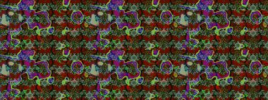 Raster. Yeşil ve kırmızı renkte güzel çiçekleri olan eskiz deseni, suluboya çiçek deseni, duvar kağıdı, kart veya kumaş için fayanslı.