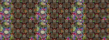 Suluboya çizim kalıbı. Suluboya tarzında gri ve kahverengi renkte çiçekler. Çiçek izi.