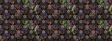 Çiçekli karalama şeklinde Raster çiçek deseni. Siyah ve gri renkli çiçekler. Nazik, sevimli çiçek arkaplanı..