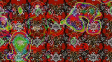 Çiçekli karalama şeklinde Raster çiçek deseni. Kırmızı ve kahverengi renkte çiçekler. Yumuşak, bahar çiçekli arka plan.