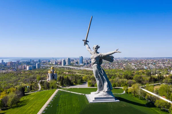 Mai 2020 Wolgograd Russland Luftaufnahme Der Statue Das Vaterland Ruft — Stockfoto