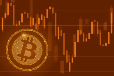 Bitcoin cryptocurrency ICO sikke satış olay - blockchain iş afiş kavramı. Bitcoin çizimi düşüyor. Grafik azaltmak