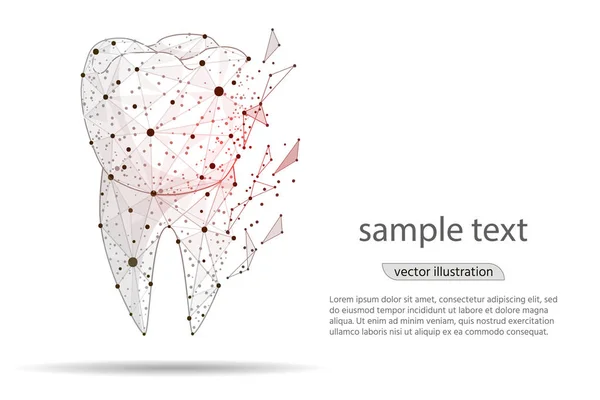 Dolor de muelas, diseño abstracto diente enfermo, cuidado dental, aislado de bajo marco de alambre de polietileno sobre fondo blanco, ilustración vector concepto de cuidado dental . — Archivo Imágenes Vectoriales