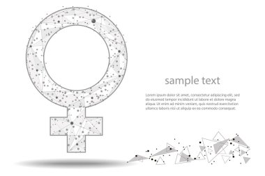 kadın sembolü. Beyaz arka plan üzerinde düşük poli tel kafes üzerinden izole. Soyut poligonal görüntü mash çizgi ve nokta. Yazdırma ve web öğeleri için