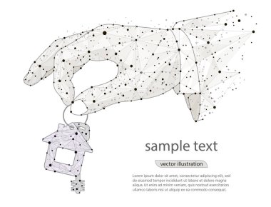 ev soyut tasarım, logo düşük poli tel kafes beyaz zemin üzerine gelen izole tuşları ile el. Vektör soyut poligonal görüntü mash çizgi ve nokta. Dijital grafik