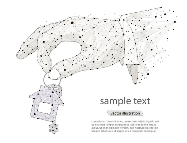 ev soyut tasarım, logo düşük poli tel kafes beyaz zemin üzerine gelen izole tuşları ile el. Vektör soyut poligonal görüntü mash çizgi ve nokta. Dijital grafik