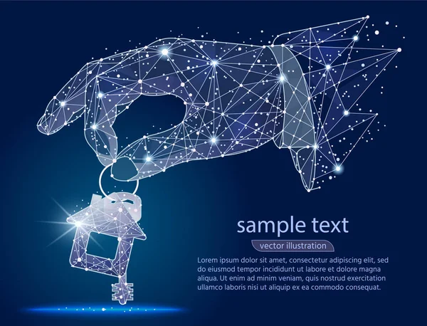 ev soyut tasarım, logo düşük poli tel kafes beyaz zemin üzerine gelen izole tuşları ile el. Vektör soyut poligonal görüntü mash çizgi ve nokta. Dijital grafik