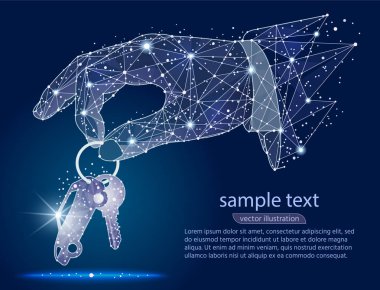 el araba keys.abstract tasarım, logo düşük poli tel kafes uzay arka plan üzerinde gelen izole vererek. Vektör soyut poligonal görüntü mash çizgi ve nokta. Dijital grafik illüstrasyon