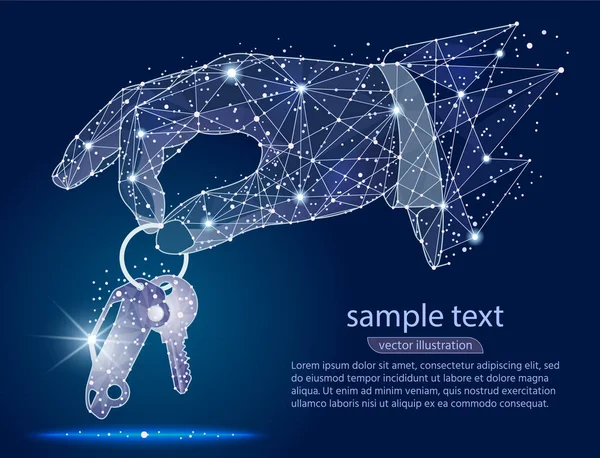 el araba keys.abstract tasarım, logo düşük poli tel kafes uzay arka plan üzerinde gelen izole vererek. Vektör soyut poligonal görüntü mash çizgi ve nokta. Dijital grafik illüstrasyon